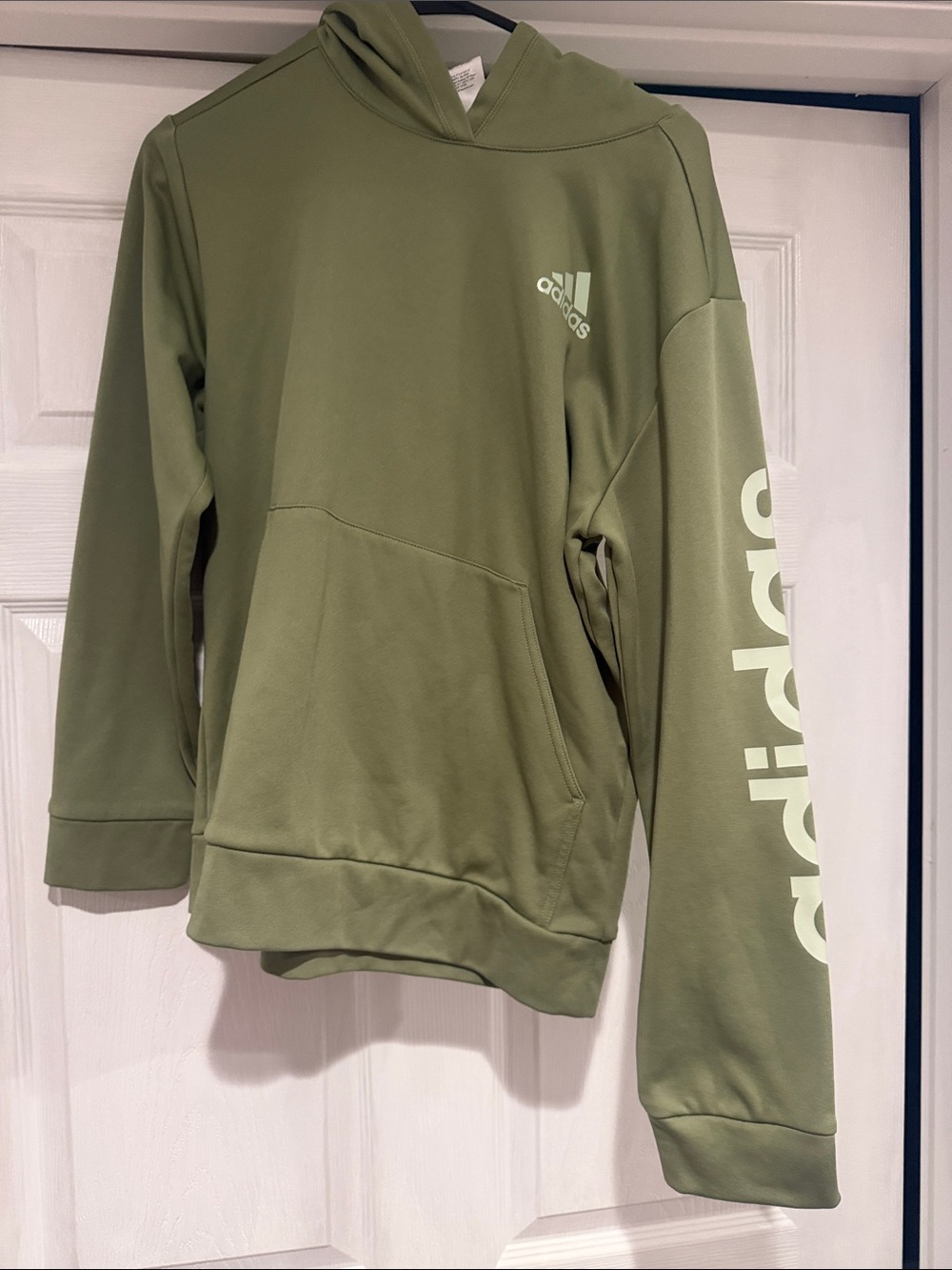 adidas Olive Green Hoodie with Sleeve Wordmark